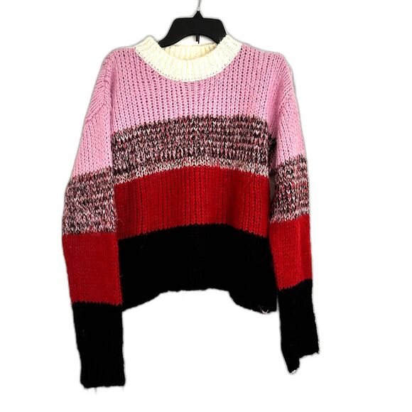 J.O.A. Colorblock Knit Sweater – Balloon Sleeves, Cozy Textured, Size L - Picture 1 of 5